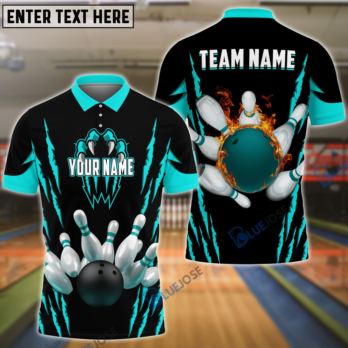 BlueJose Bowling And Pins Monster Pattern Customized Name, Team Name 3D Shirt (4 Colors)
