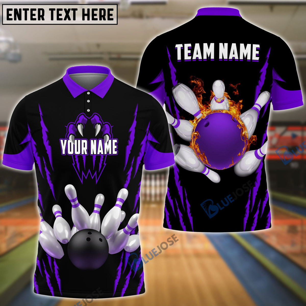 BlueJose Bowling And Pins Monster Pattern Customized Name, Team Name 3D Shirt (4 Colors)