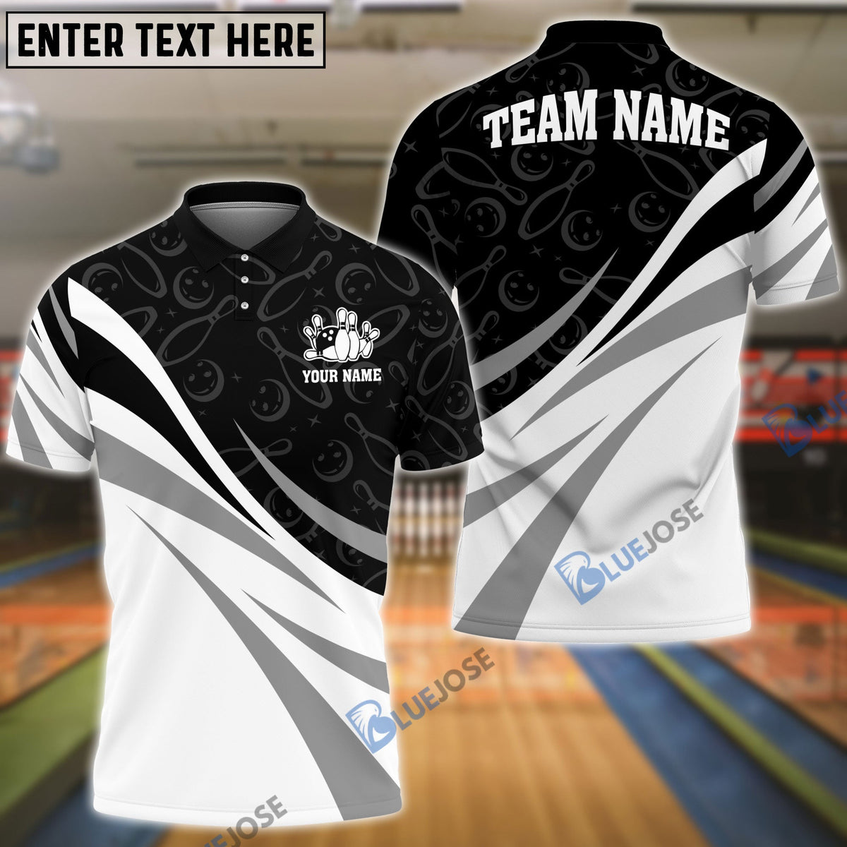 BlueJose Bowling Ribbon White Pattern Customized Name, Team Name 3D Shirt