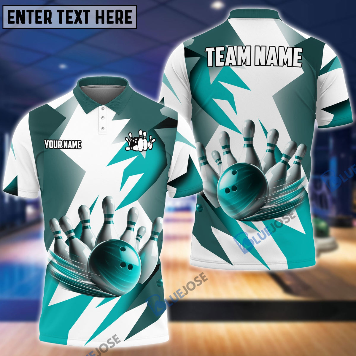 BlueJose Bowling And Pins Light And Shadow Customized Name, Team Name 3D Shirt (4 Colors)