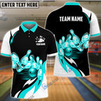 BlueJose Bowling and Pins Broken Fire Pattern Personalized Name, Team Name 3D Shirt (4 Colors)