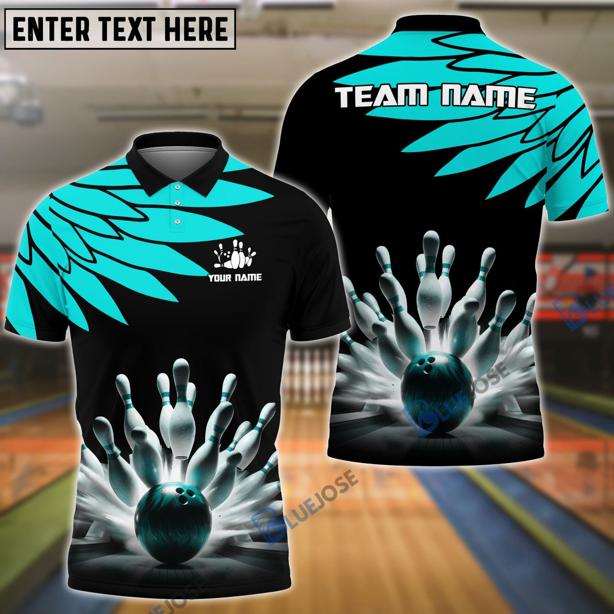 BlueJose Bowling And Pins Cool Wings Pattern Pattern Customized Name 3D Shirt (5 Colors)