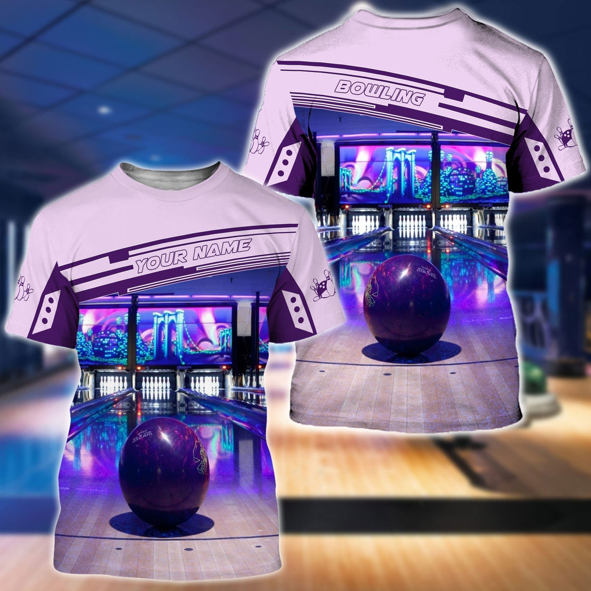 BlueJose Purple Bowling Ball Personalized Name 3D Shirt