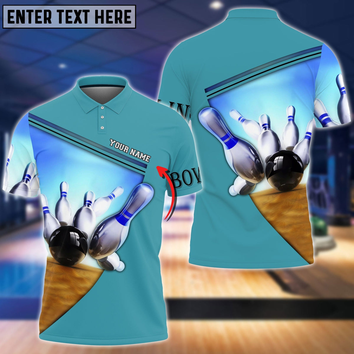 BlueJose Ten Pin Bowling Blue Colorful Personalized Name 3D Shirt