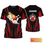 BlueJose  Bowling Ball in Flames Breaks White Skittles Personalized Name 3D Shirt