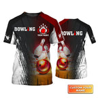 BlueJose Red Bowling Ball Crashing Pins Personalized Name 3D Shirt