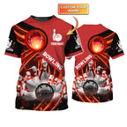 BlueJose Red Bowling Ball In Fire Personalized Name3D Shirt
