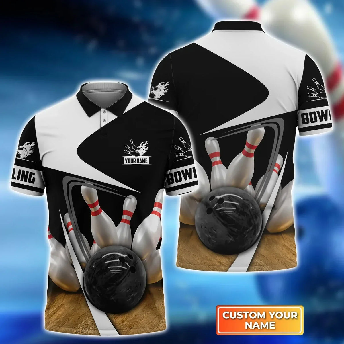 BlueJose Ten Strike Classic Bowling Personalized Name 3D Shirt