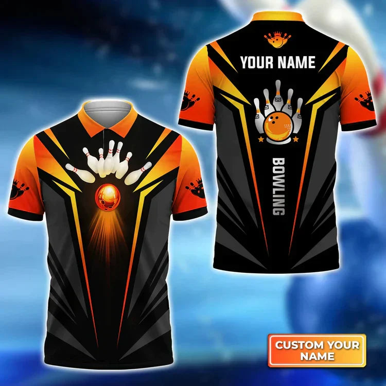 BlueJose The Orange Bowling Ballin Flames Personalized Name 3D Shirt