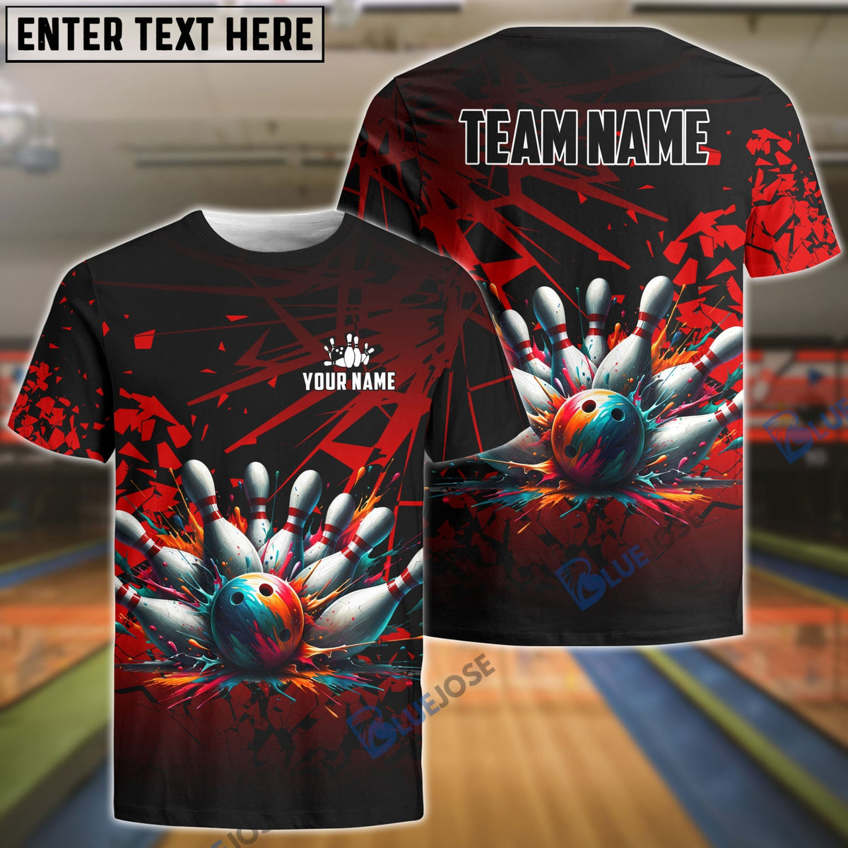 BlueJose Bowling And Pins Diamond Broken Customized Name 3D Shirt (4 Colors)