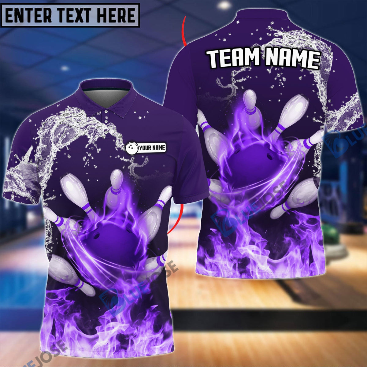 BlueJose Bowling And Pins Water and Fire Personalized Name Team Name 3D Shirt