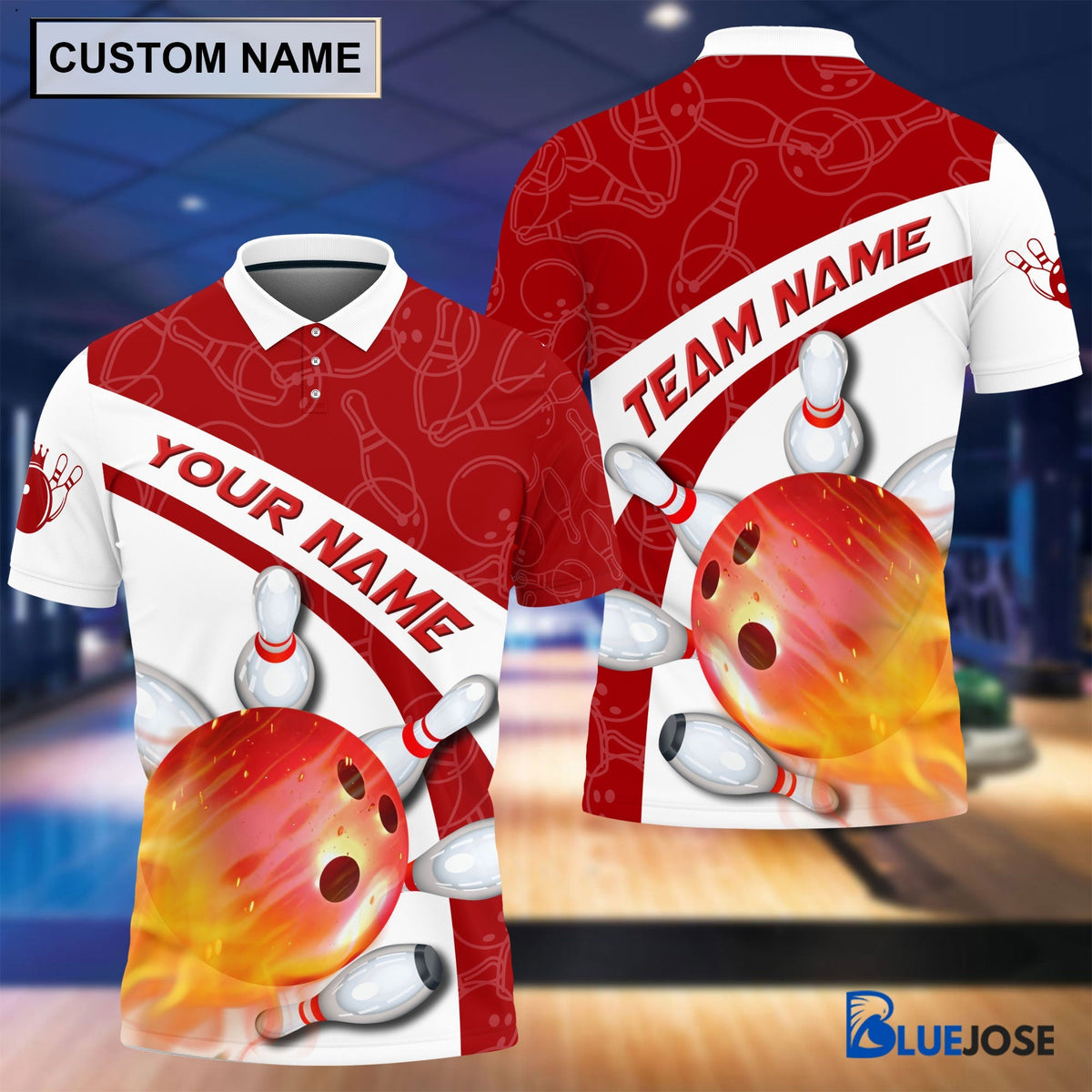 BlueJose Personalized Name and Team Name Happiness Bowling and Pins Multicolor 3D Shirt