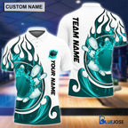 BlueJose Personalized Name and Team Name Fire Color Bowling Player Multicolor Polo Shirt
