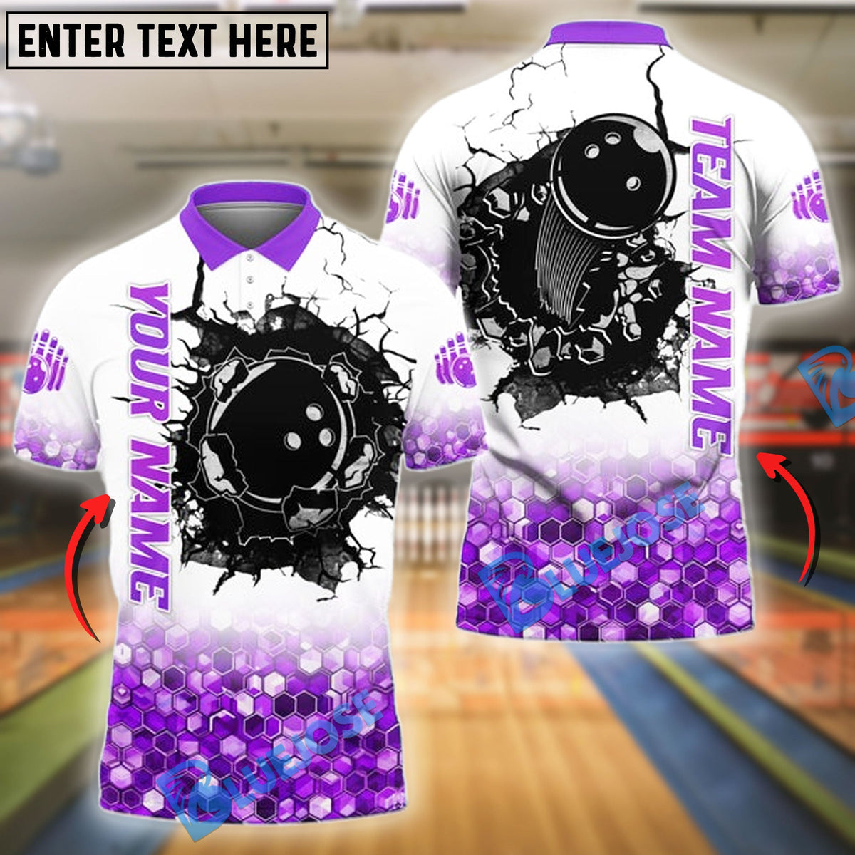 BlueJose Bowling And Pins Diamond Pattern Customized Name 3D Shirt (4 Colors)
