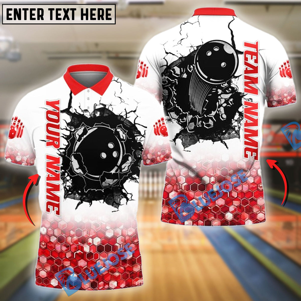 BlueJose Bowling And Pins Diamond Pattern Customized Name 3D Shirt (4 Colors)