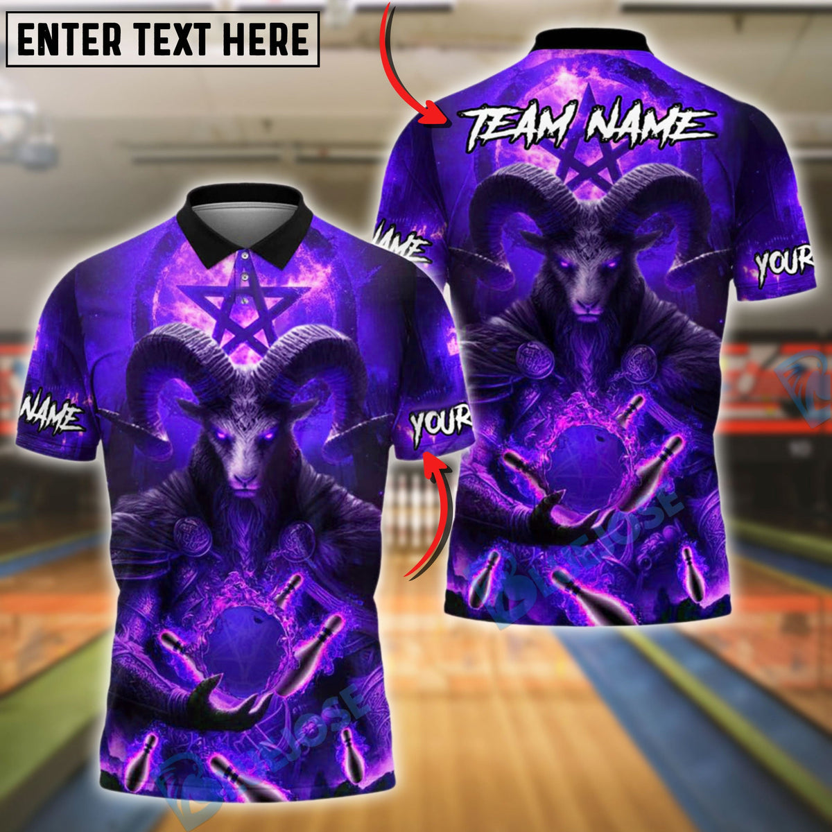 BlueJose Bowling And Pins Infernal Goat King Customized Name, Team Name 3D Shirt (4 Colors)