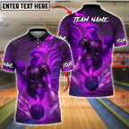 BlueJose Bowling And Pins Flaming Rooster Warrior Customized Name, Team Name 3D Shirt (4 Colors)