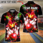BlueJose Bowling & Pins Crown Pins Graffiti Splash Art Customized Name, Team Name 3D Shirt (6 Colors)