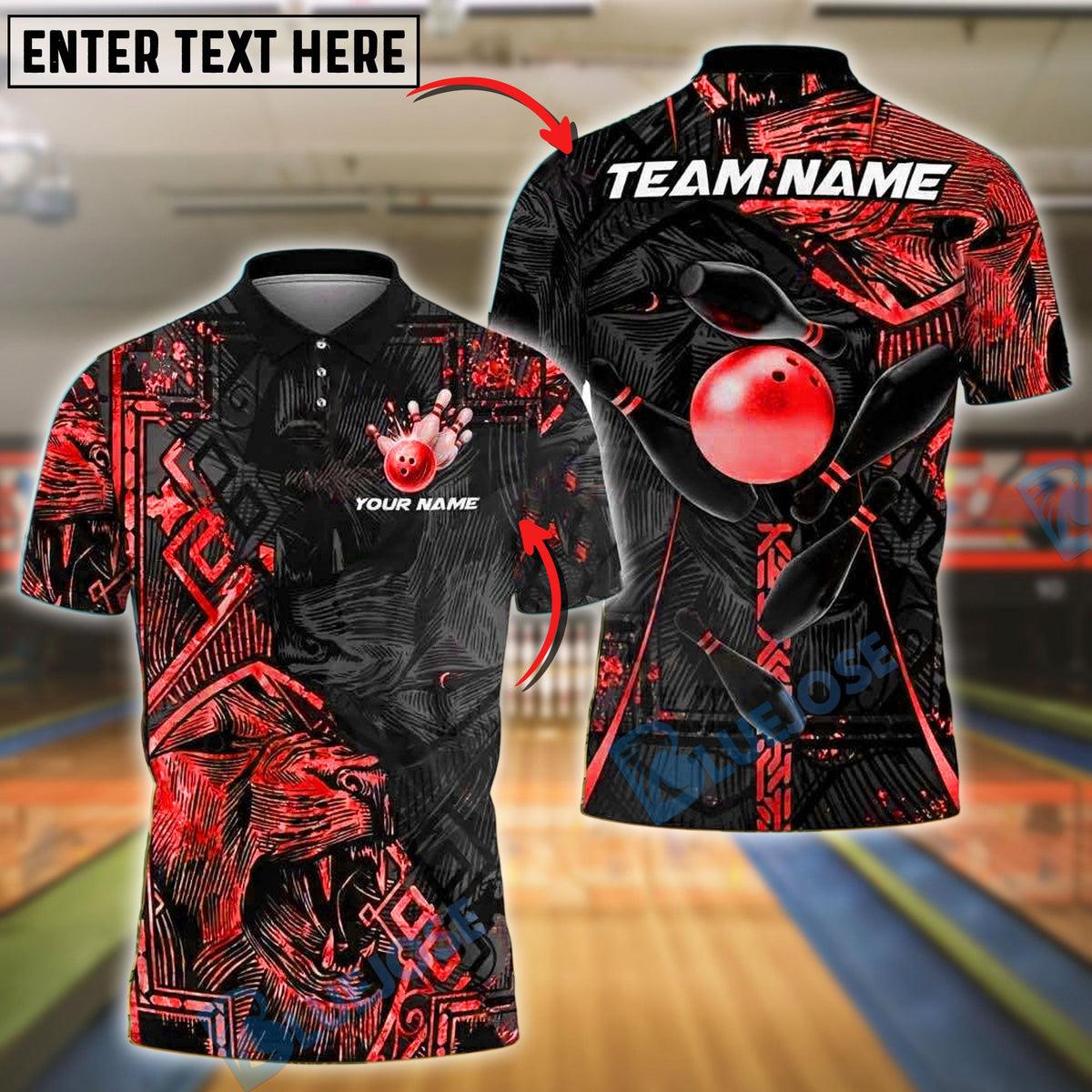 BlueJose Bowling And Pins Golden Lion Customized Name, Team Name 3D Shirt (4 Colors)