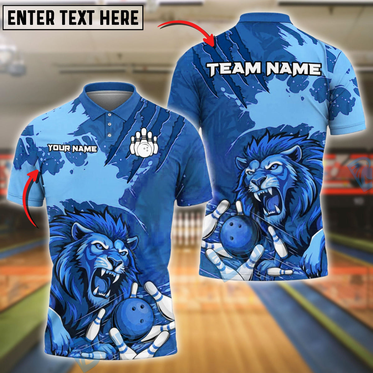BlueJose Bowling And Pins Roaring Lion Strike Customized Name, Team Name 3D Shirt (4 Colors)