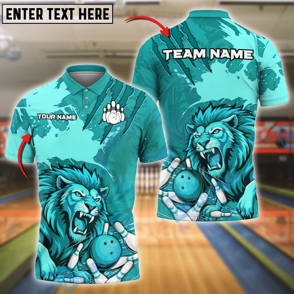 BlueJose Bowling And Pins Roaring Lion Strike Customized Name, Team Name 3D Shirt (4 Colors)