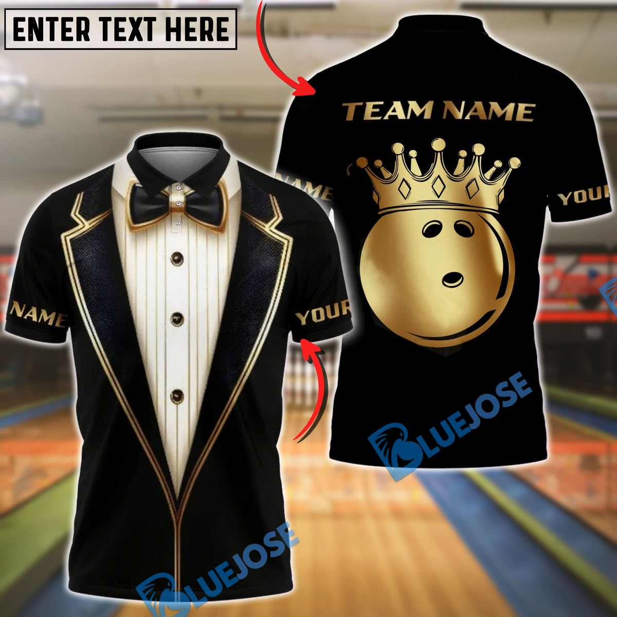 BlueJose Bowling Luxury Tuxedo Crown Ball Personalized Name, Team Name 3D Shirt