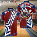 BlueJose Bowling USA Flag Striped And Star Fire Ball Design Personalized Name, Team Name 3D Shirt