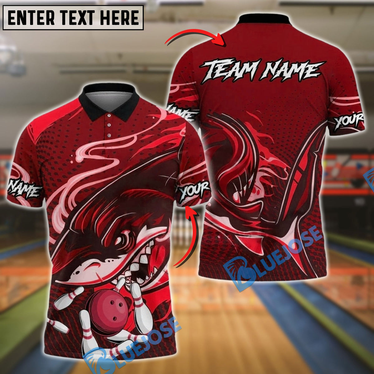 BlueJose Bowling Shark Head Customized Name, Team Name 3D Shirt (4 Colors)