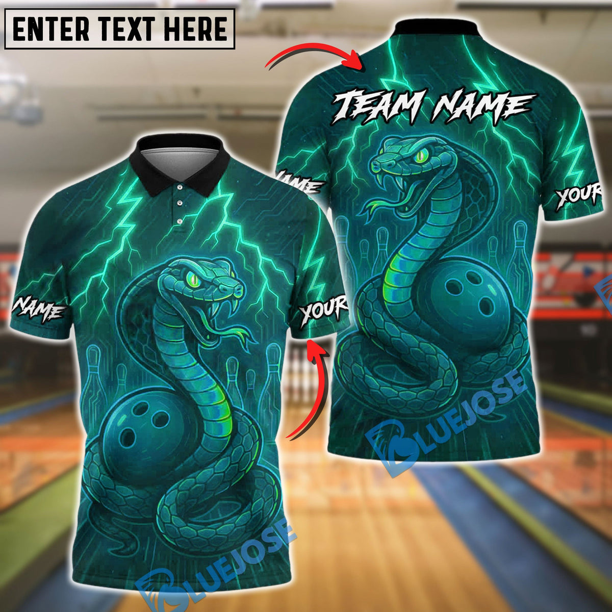 BlueJose Bowling And Pins Neon Venom Customized Name, Team Name 3D Shirt (4 Colors)