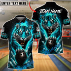 BlueJose Bowling Fierce Tiger Fire Bowling Ball Design Customized Name, Team Name 3D Shirt (6 Colors)