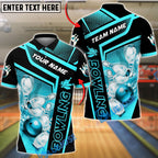 BlueJose Bowling Geometric Falling Bowling Ball And Pins Customized Name, Team Name 3D Shirt (4 Colors)
