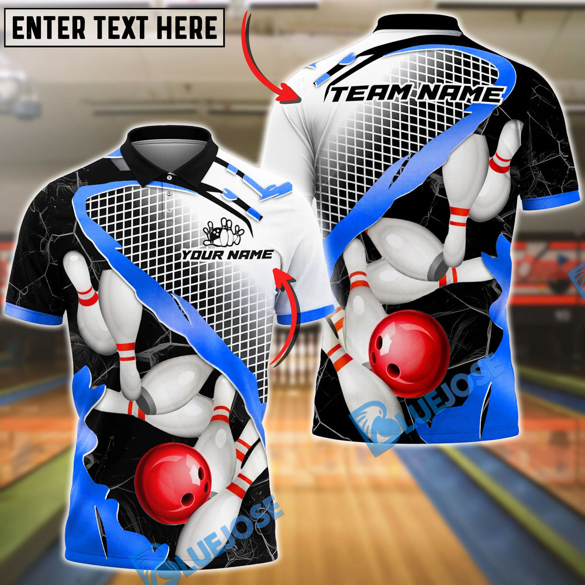 BlueJose Bowling Geometric Crack Customized Name, Team Name 3D Shirt (4 Colors)