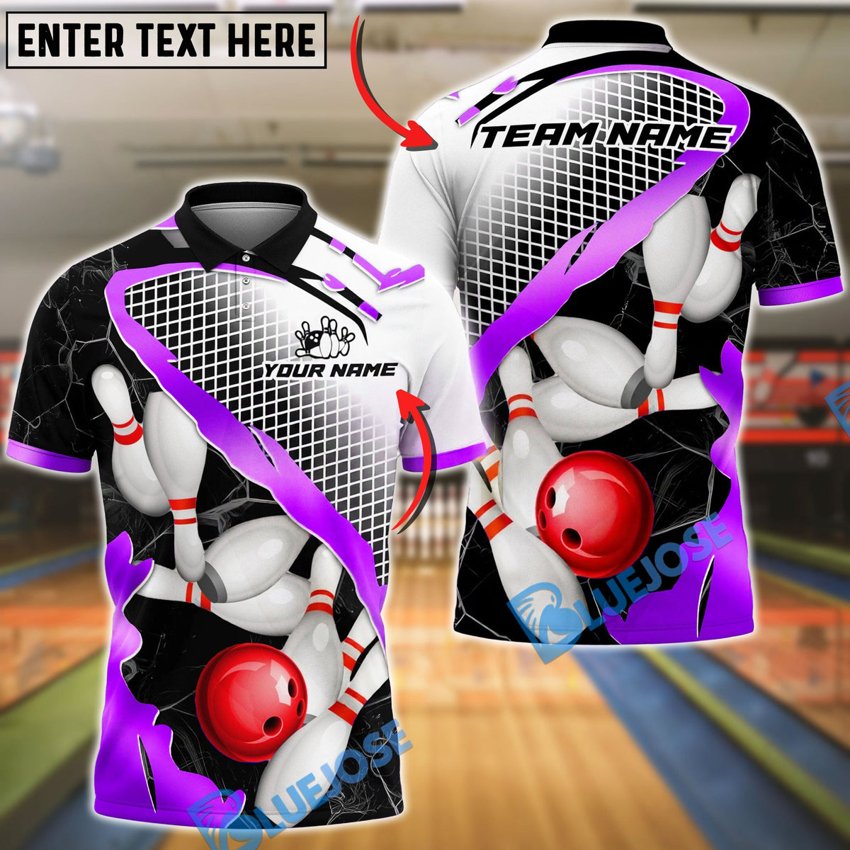 BlueJose Bowling Geometric Crack Customized Name, Team Name 3D Shirt (4 Colors)