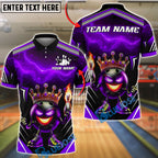 BlueJose Bowling Crown Bowling Ball Character Lightning Design Customized Name, Team Name 3D Shirt (4 Colors)