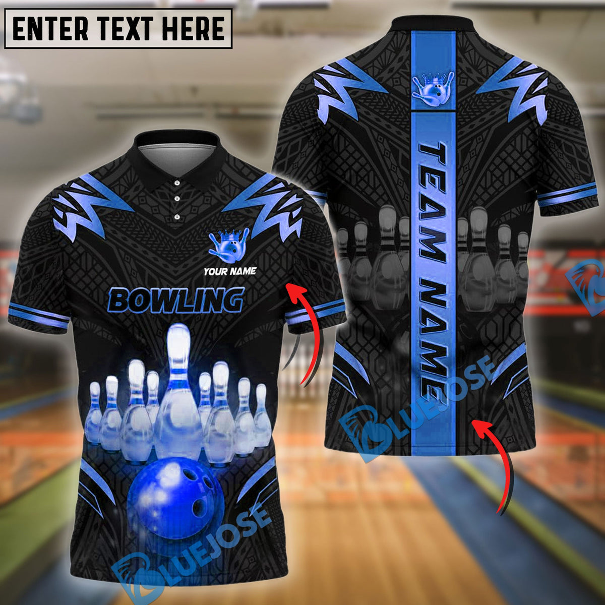 BlueJose Bowling And Pins Strike Premium Customized Name, Team Name 3D Shirt (4 Colors)