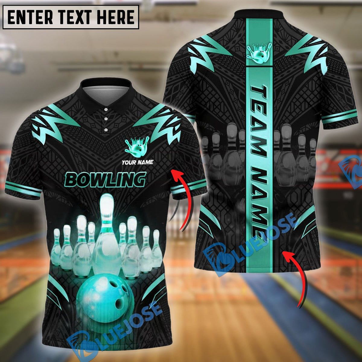 BlueJose Bowling And Pins Strike Premium Customized Name, Team Name 3D Shirt (4 Colors)