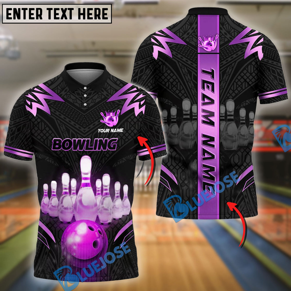 BlueJose Bowling And Pins Strike Premium Customized Name, Team Name 3D Shirt (4 Colors)