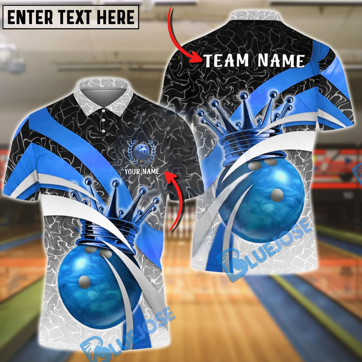 BlueJose Bowling And Pins Golden King Customized Name, Team Name 3D Shirt (4 Colors)