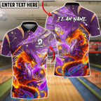 BlueJose Bowling Cosmic Dragon Mythic Flame Customized Name, Team Name 3D Shirt (4 Colors)