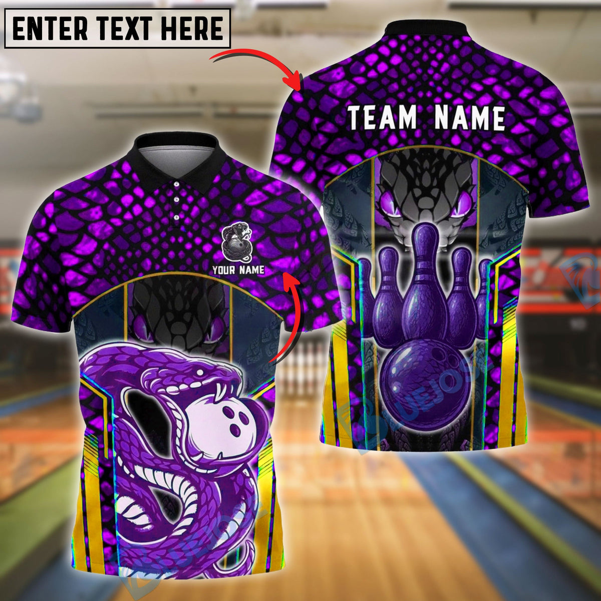 BlueJose Bowling And Pins Snake Reptile Skin Graphic Customized Name, Team Name 3D Shirt (6 Colors)