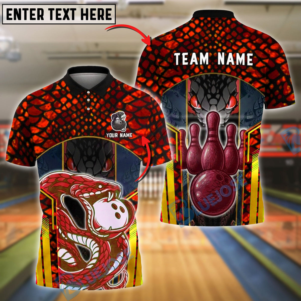 BlueJose Bowling And Pins Snake Reptile Skin Graphic Customized Name, Team Name 3D Shirt (6 Colors)