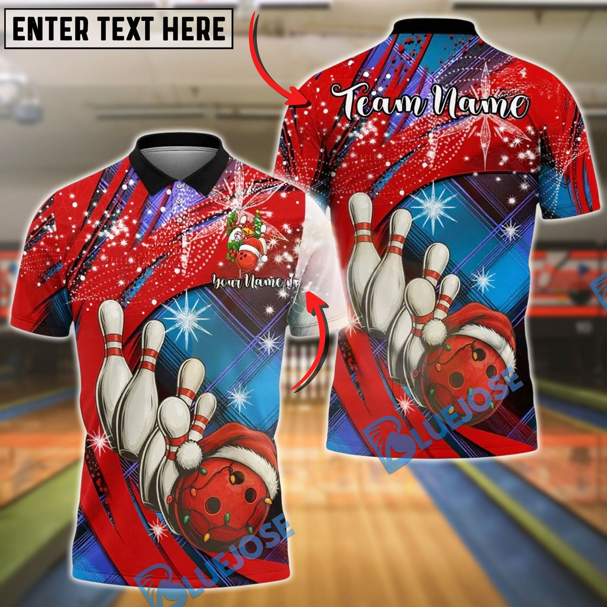 BlueJose Bowling And Pins Christmas Theme  Customized Name, Team Name 3D Shirt (4 Colors)