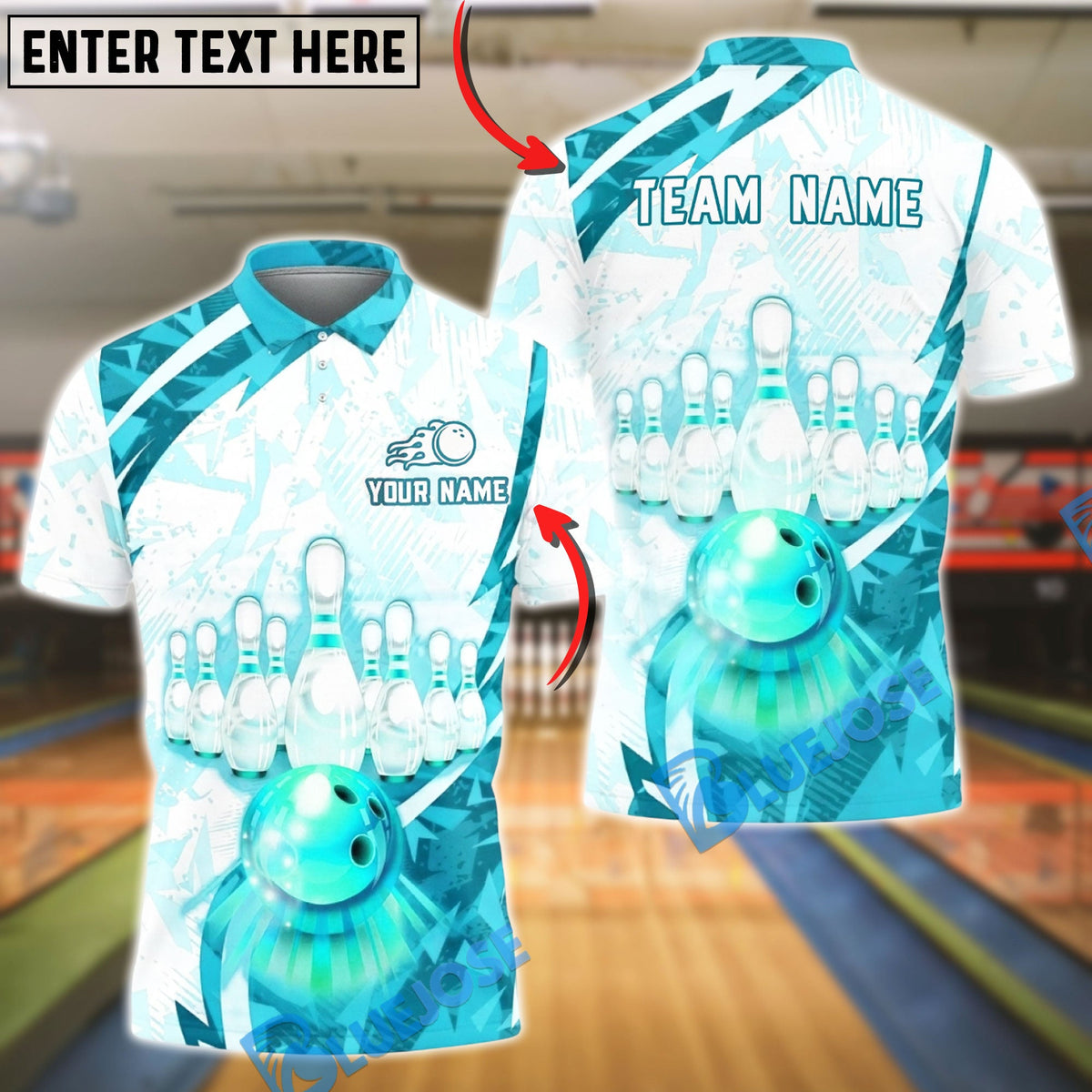 BlueJose Bowling And Pins Ice Glow Graphic Customized Name, Team Name 3D Shirt (4 Colors)
