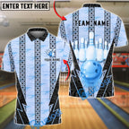 BlueJose Bowling And Pins Tribal Glossy Graphic Customized Name, Team Name 3D Shirt (4 Colors)