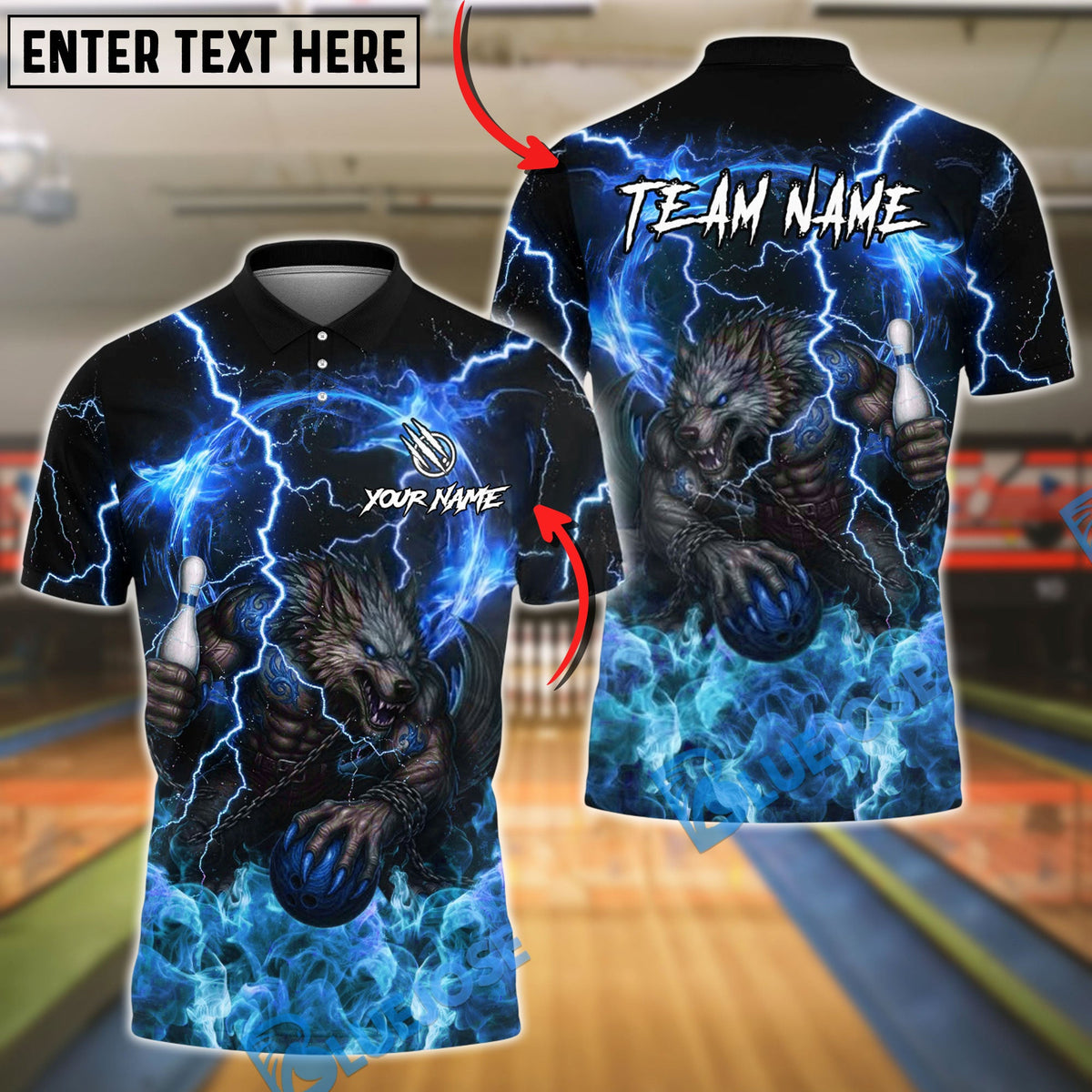 BlueJose Bowling And Pins Lightning Werewolf Graphic Customized Name, Team Name 3D Shirt (4 Colors)