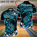 BlueJose Bowling And Pins Fierce Angry Crocodile Graphic Customized Name, Team Name 3D Shirt (4 Colors)