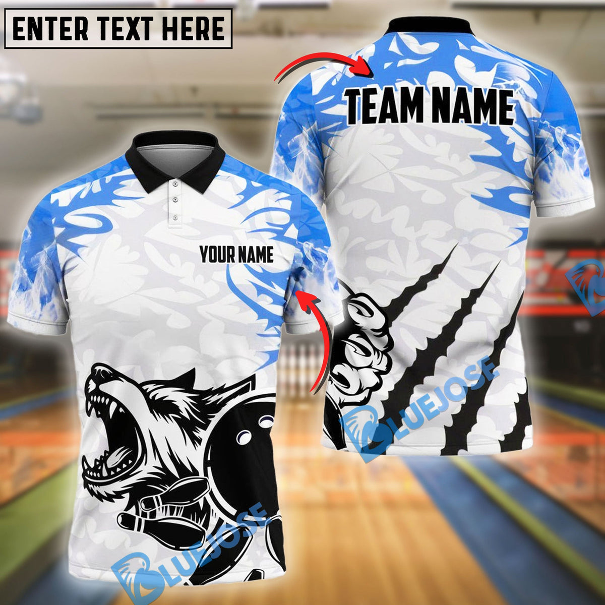 BlueJose Bowling And Pins Wolf Scratch Customized Name, Team Name 3D Shirt (4 Colors)