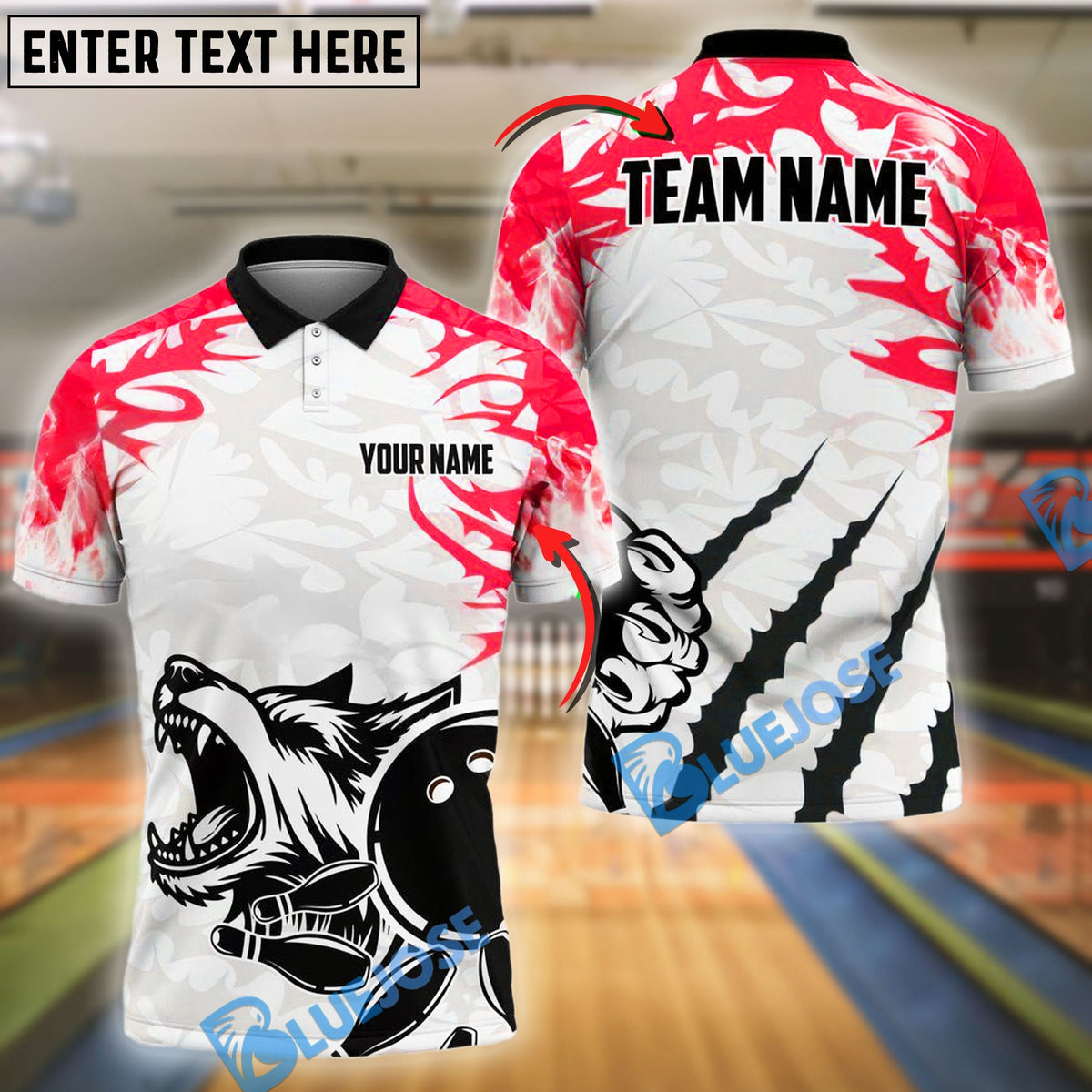 BlueJose Bowling And Pins Wolf Scratch Customized Name, Team Name 3D Shirt (4 Colors)