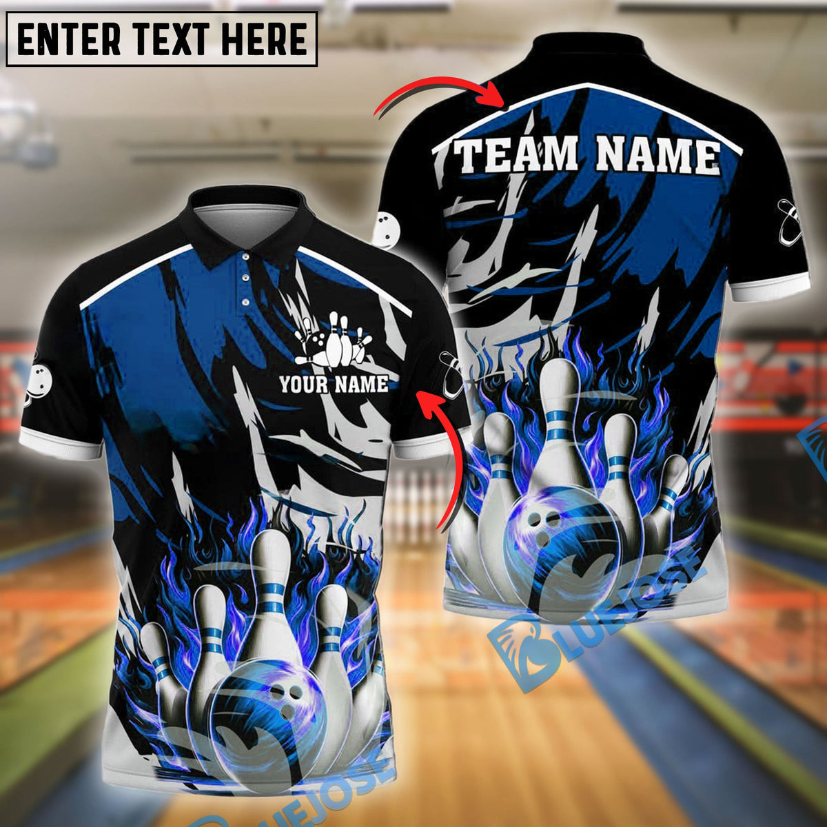 BlueJose Bowling And Pins Blazing Customized Name 3D Shirt (6 Colors)