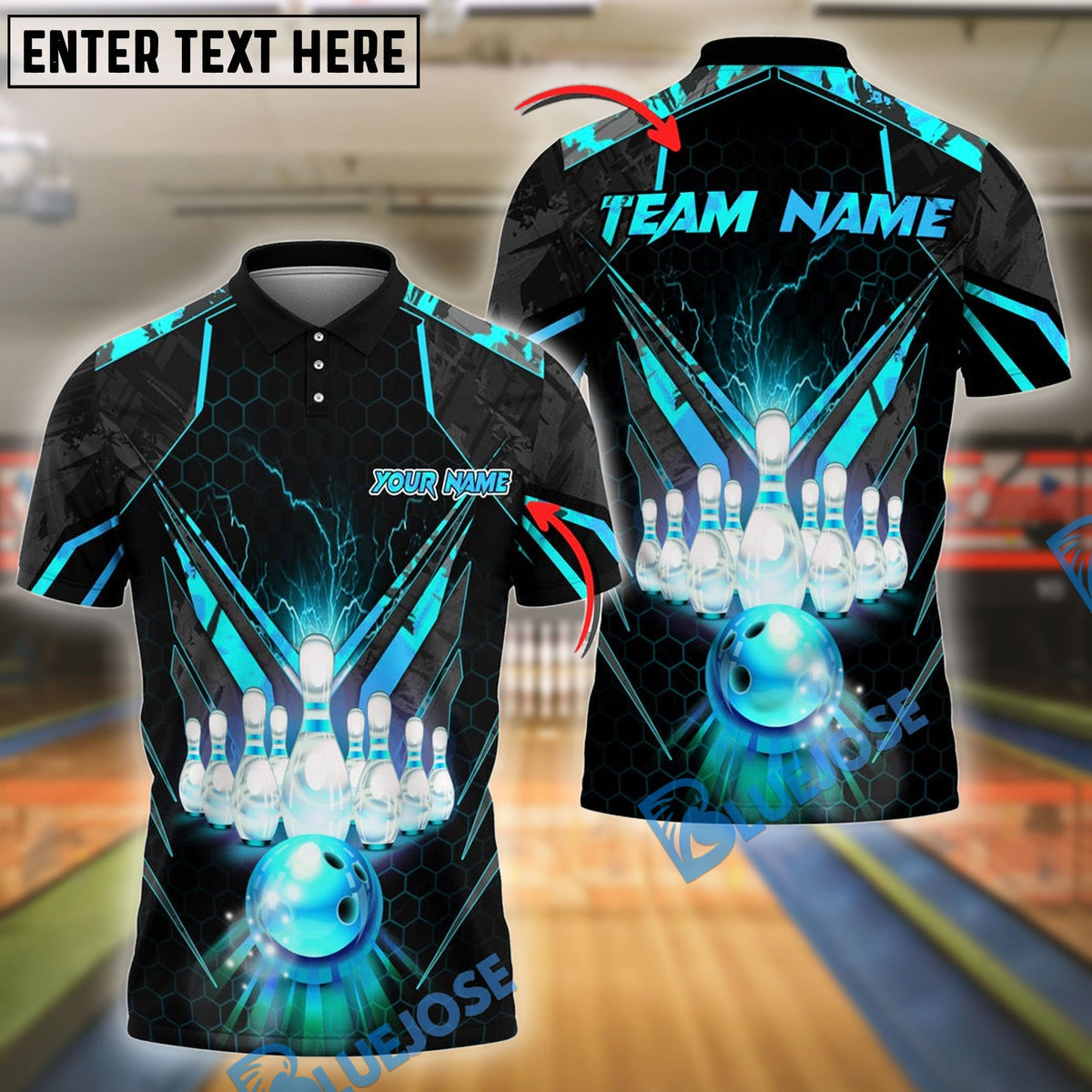BlueJose Bowling And Pins Gold Light Customized Name 3D Shirt (6 Colors)